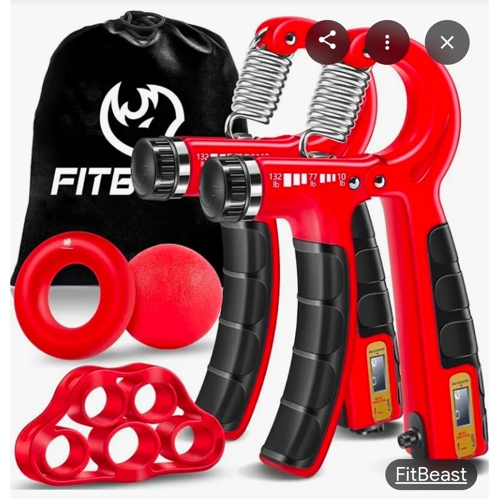 FitBeast Hand Grip Strengthener Workout Kit 5 Pack Red Adjustable 10-132lbs
